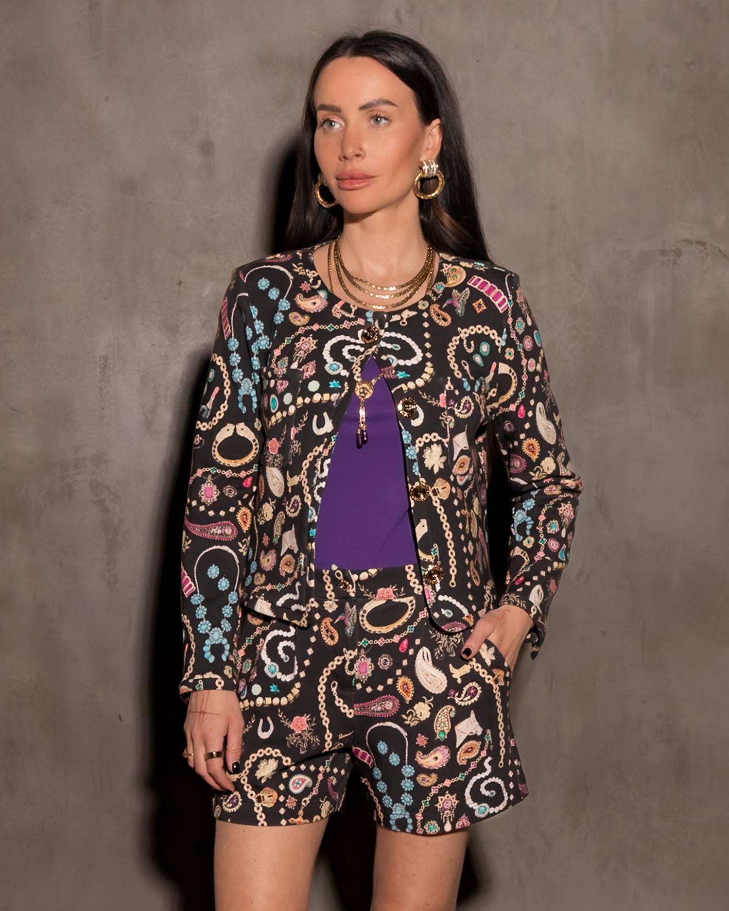 Case Interlock Collarless Jacket Vintage Jewelry