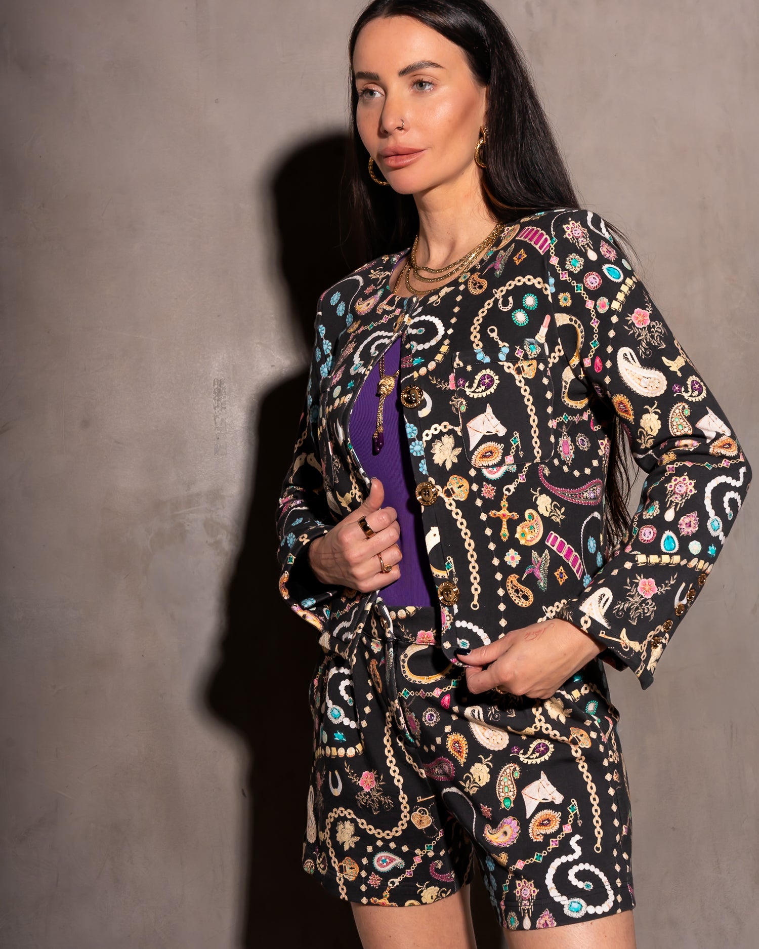 Case Interlock Collarless Jacket Vintage Jewelry