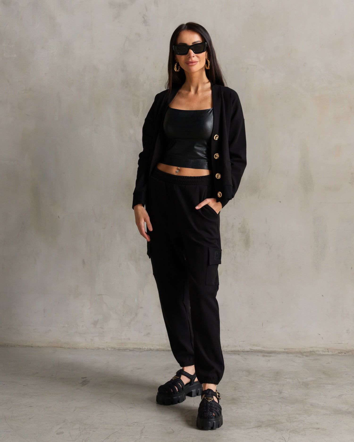 Court Interlock Cardigan Black