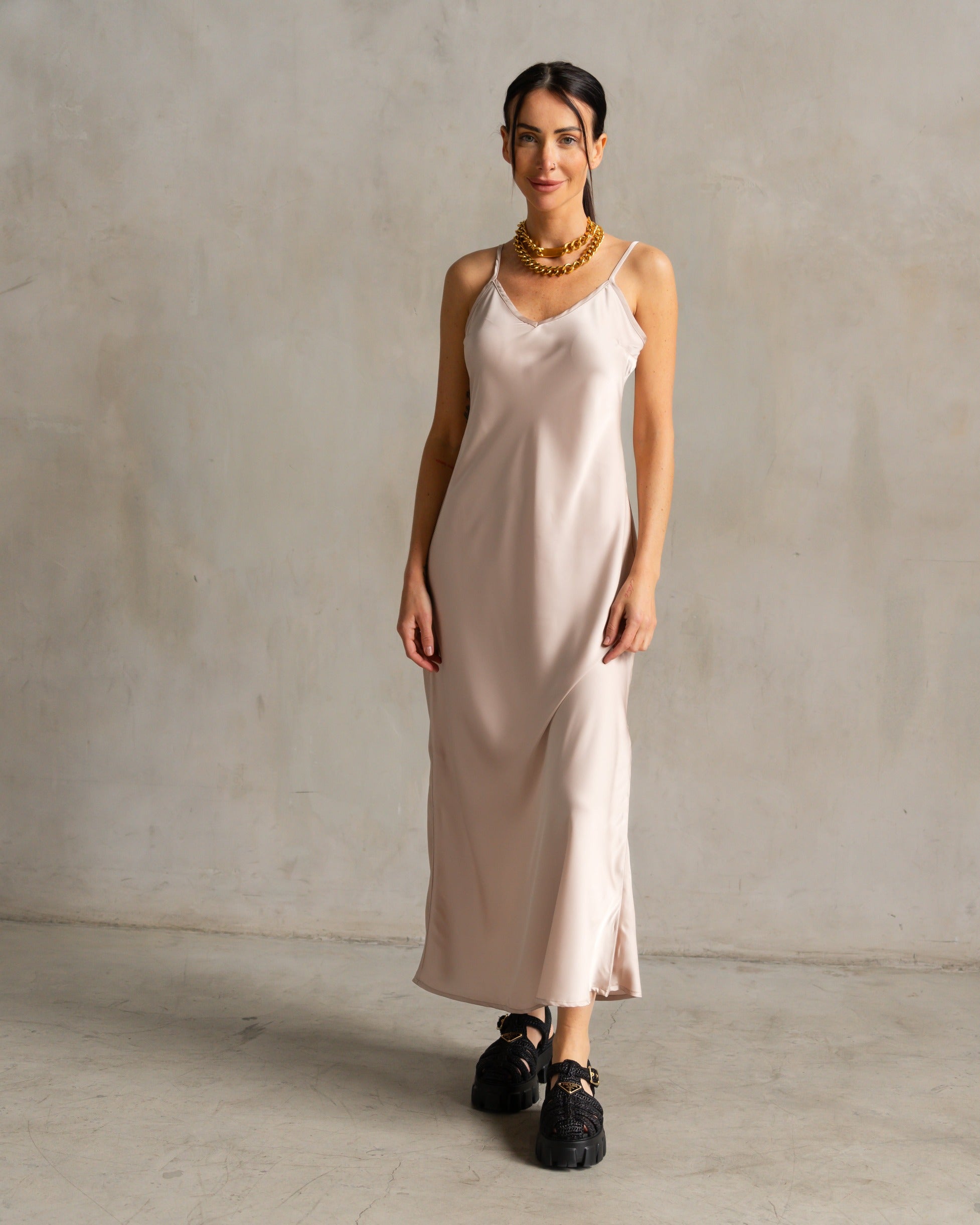 beige satin slip dress Tuscany Maxi Slip Dress ~ Champagne Luxe Satin XXL