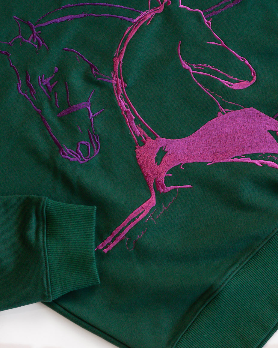 90’s Baggy Embroidered Sweatshirt Horses Embrace Multi