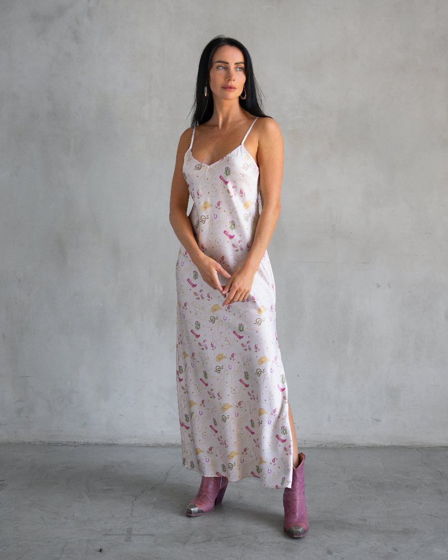 Women's Western Ivory Satin Slip Dress Women's Western Ivory Satin Slip Dress
