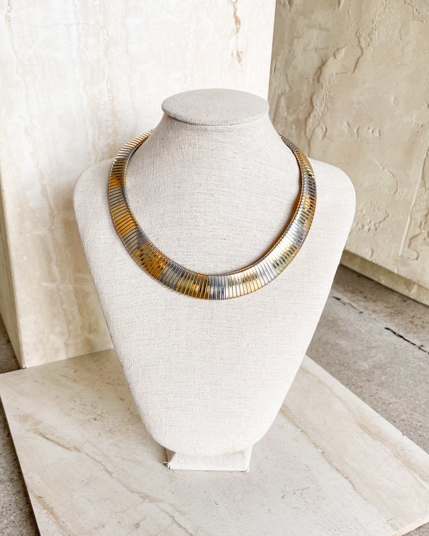 Vintage Egyptian Revival Two Tone Omega Chain Necklace