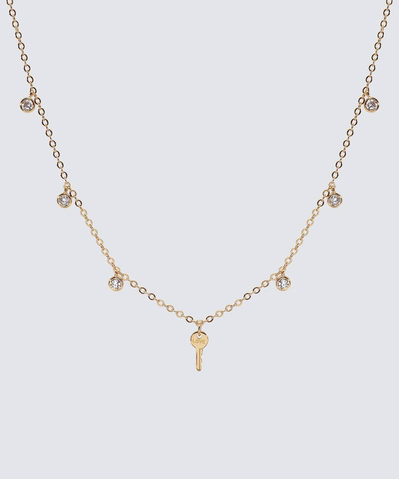 Crystal Droplet + Mini Key Necklace