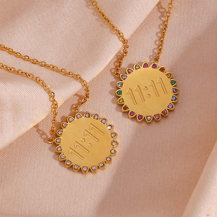 11:11 Sunshine Sun Pendant Necklace 14K Gold Steel Crystal