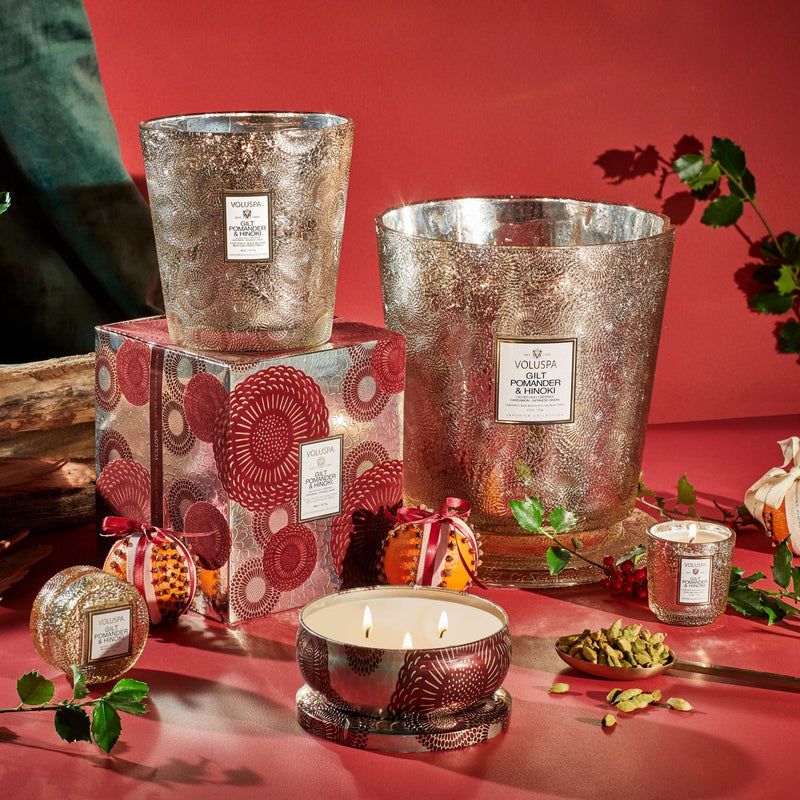 Gilt Pomander & Hinoki 3 Wick Hearth Candle