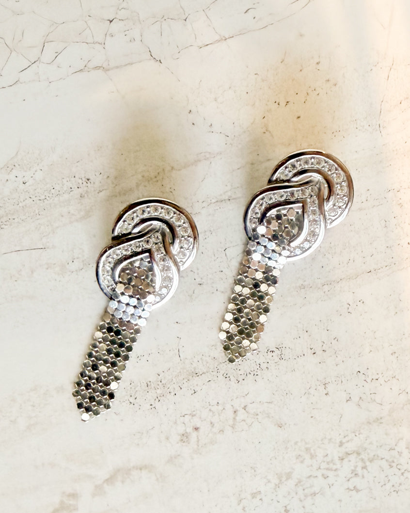 Vintage Silver Art Deco Mesh Clip-On Earring