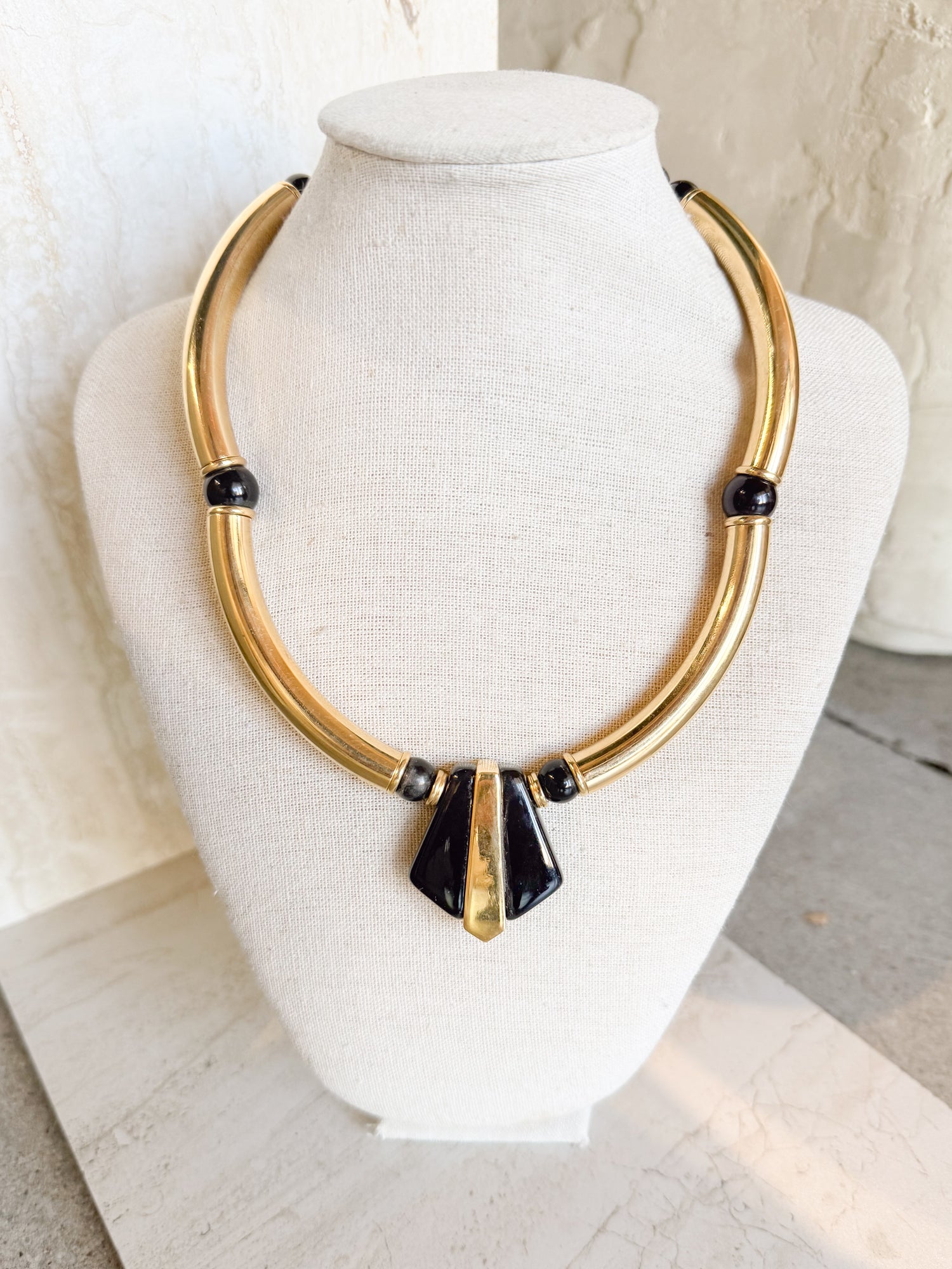 Vintage Art Deco Gold & Black Bead Necklace