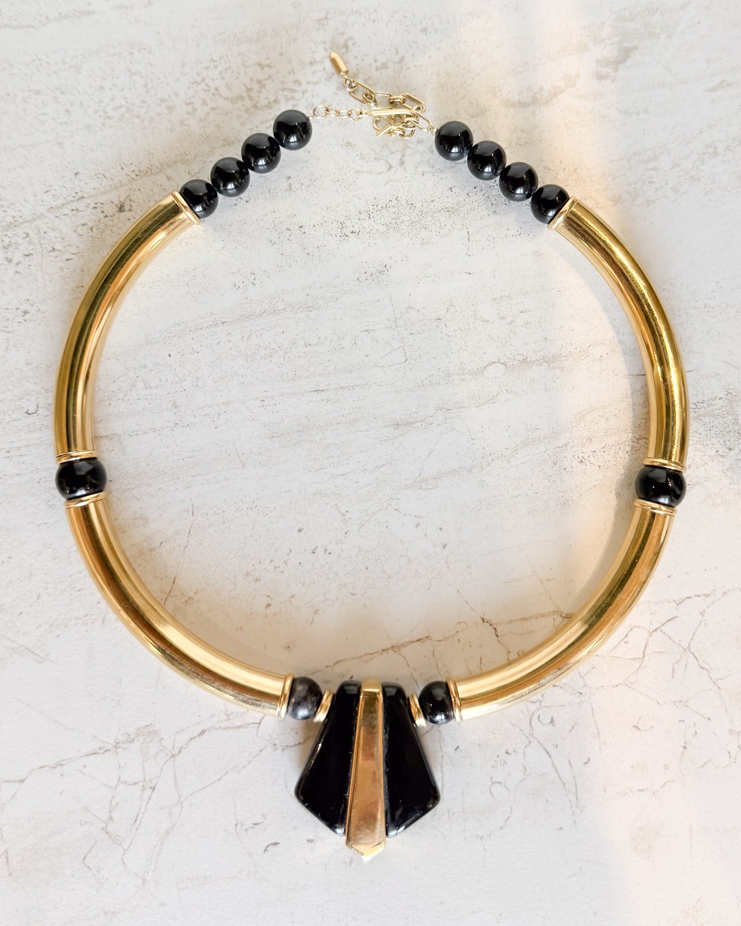 Vintage Art Deco Gold & Black Bead Necklace