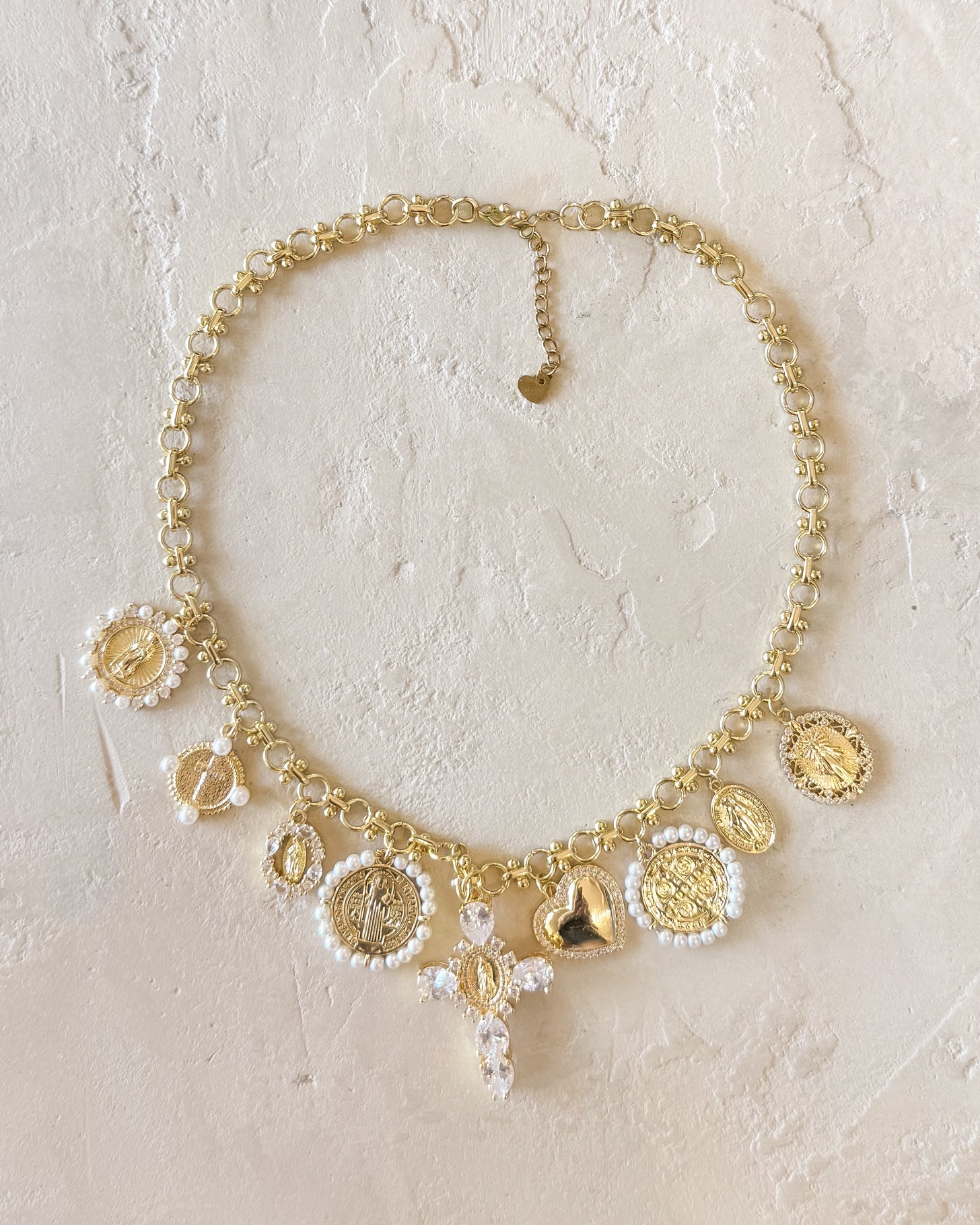 Pearl and CZ Religious Charm Necklace