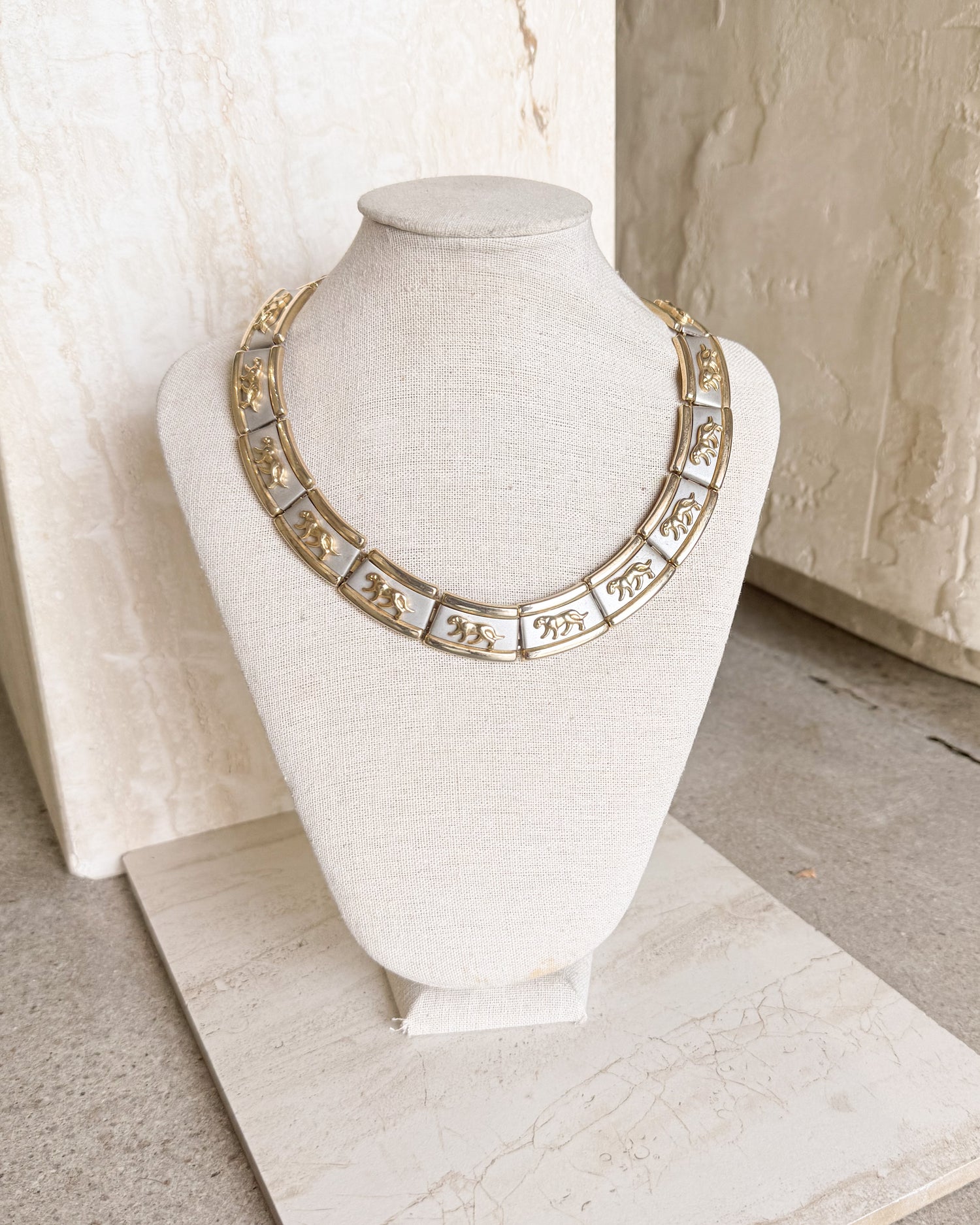 Vintage Two-Tone Jaguar Collar Necklace