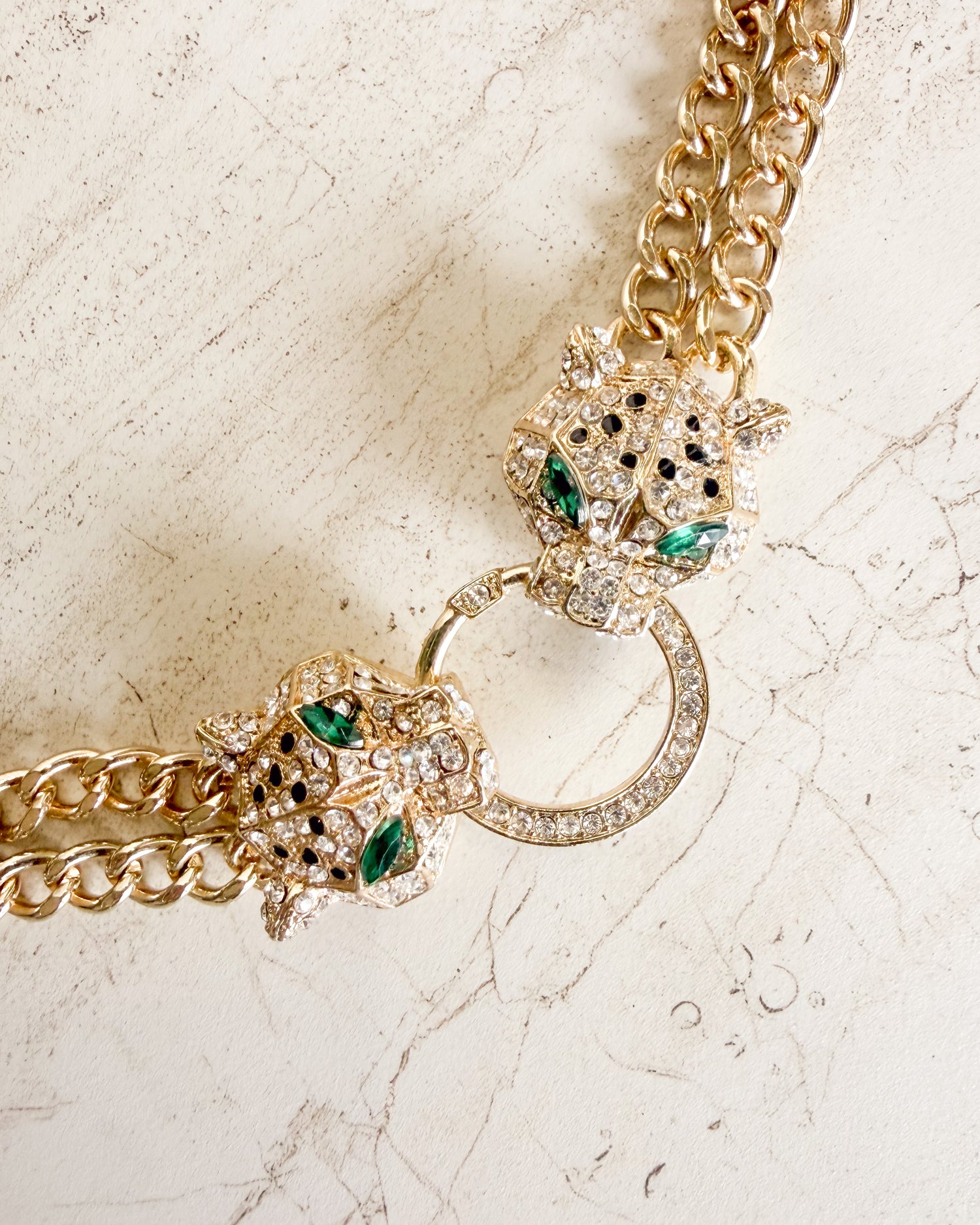 Vintage Double Chain Panther Head Necklace