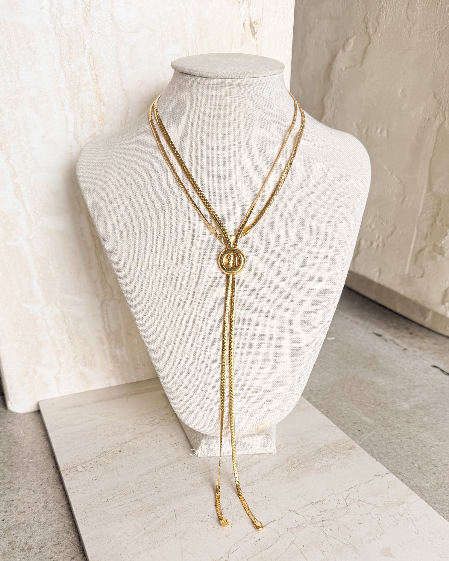 Vintage Signed Gold Tone Lariat Necklace