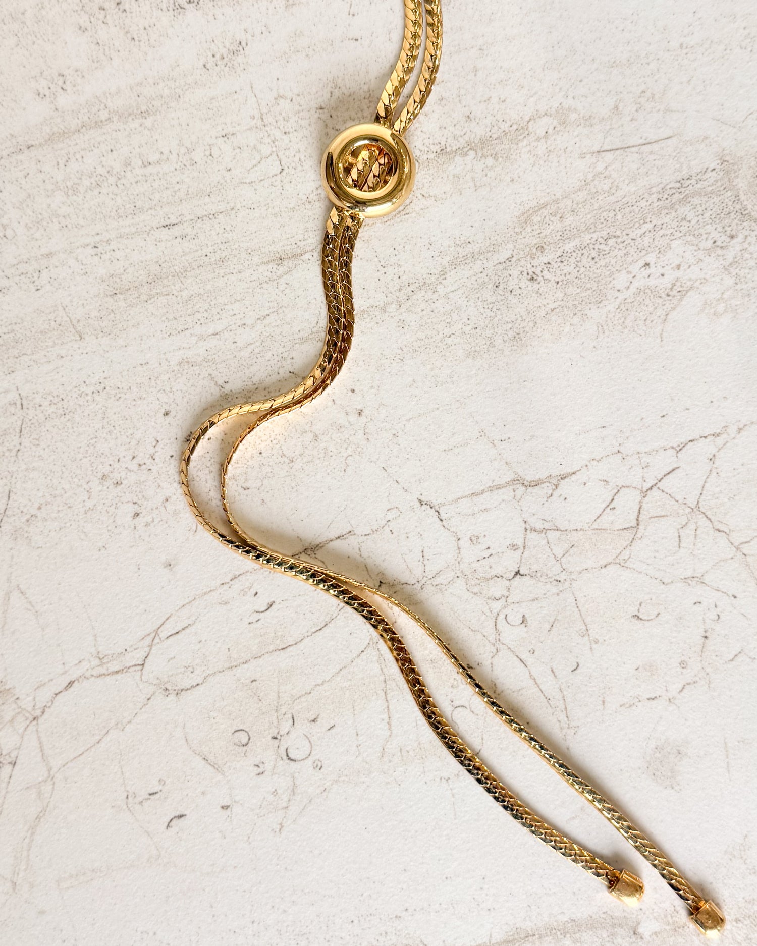 Vintage Signed Gold Tone Lariat Necklace