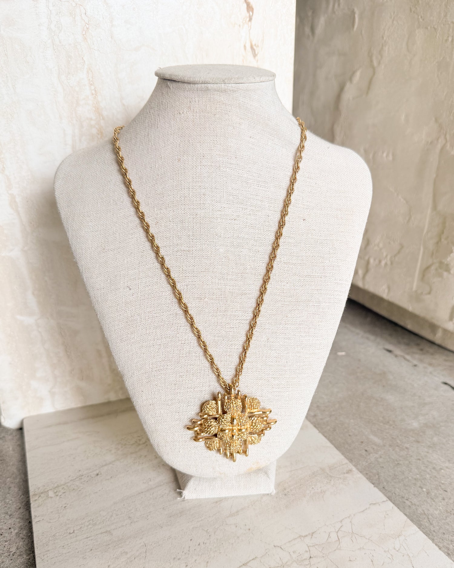 Vintage Signed Gold Pendant Chain Necklace