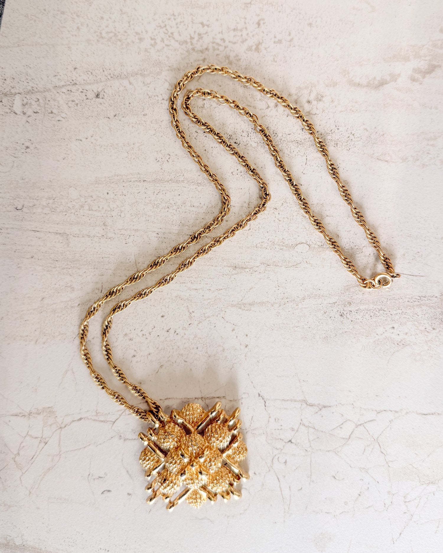 Vintage Signed Gold Pendant Chain Necklace