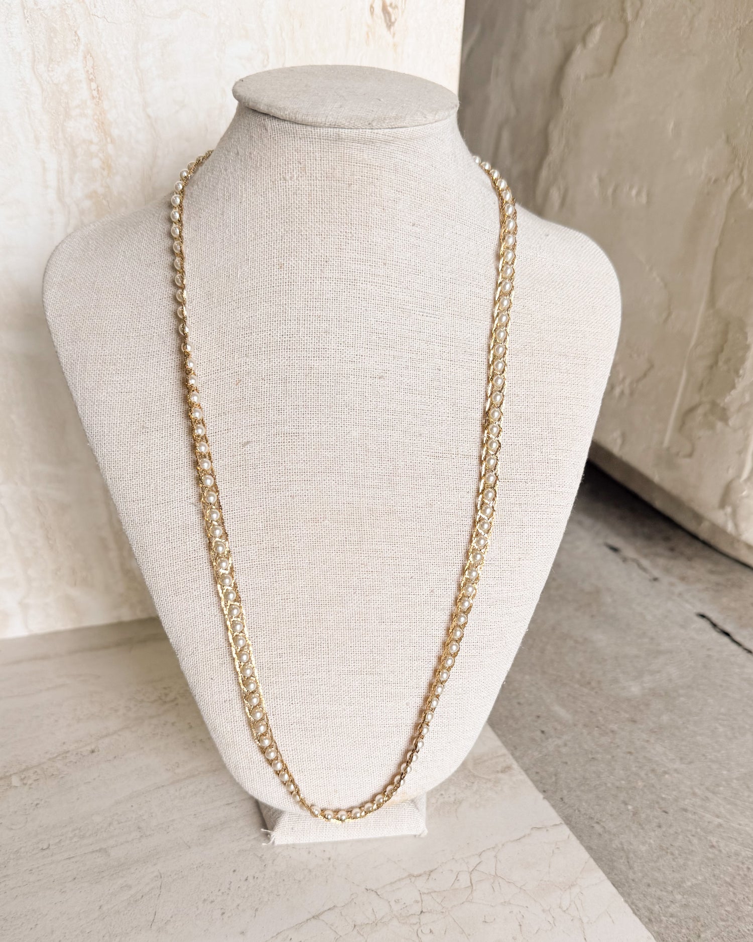 Vintage Signed Pearl Gold Tone Necklace