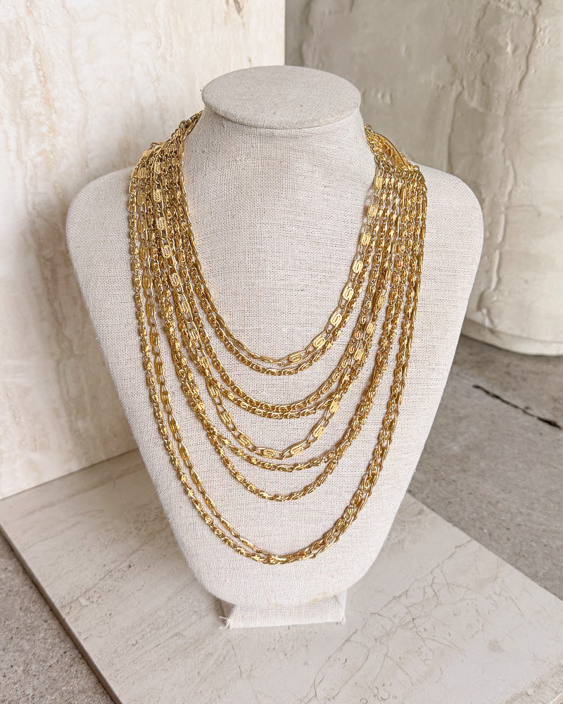 Vintage multi-strand gold-tone chain necklace