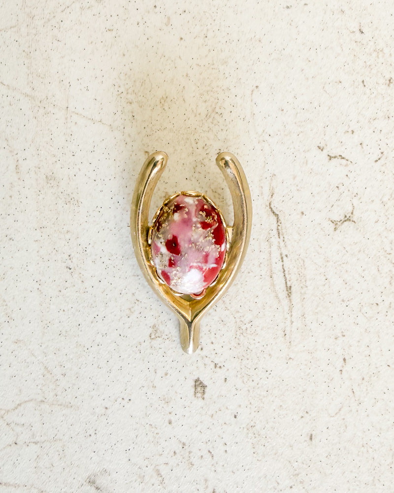 Vintage Gold Genuine stone Wishbone Pin