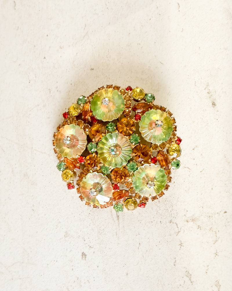 Vintage Rhinestone Flower Brooch