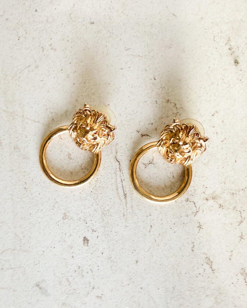 Vintage Lion Head Door Knocker Earrings