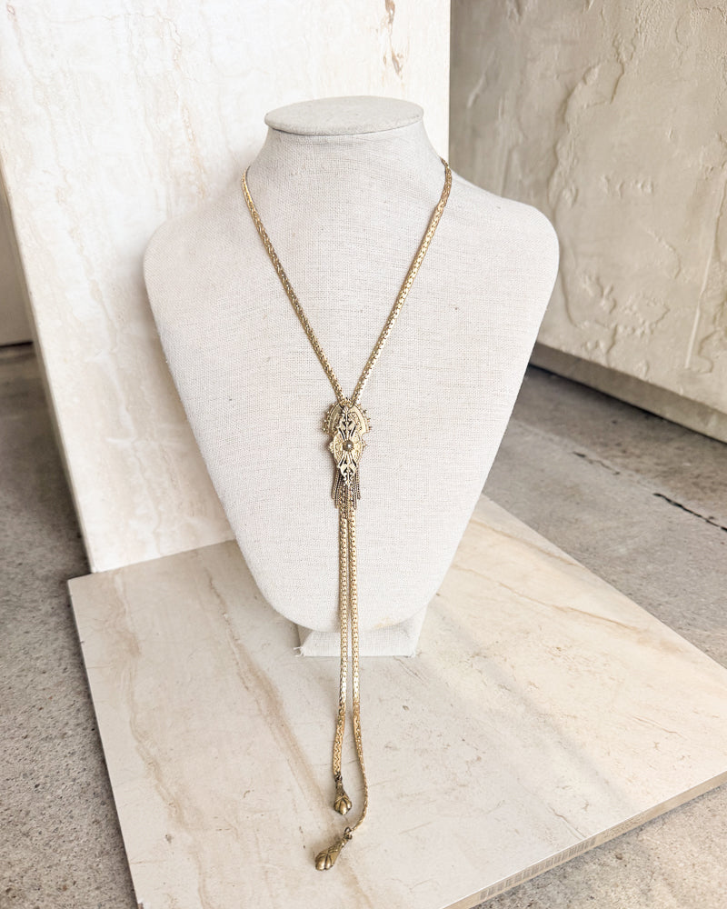 Vintage Gold Tone Bolo Necklace