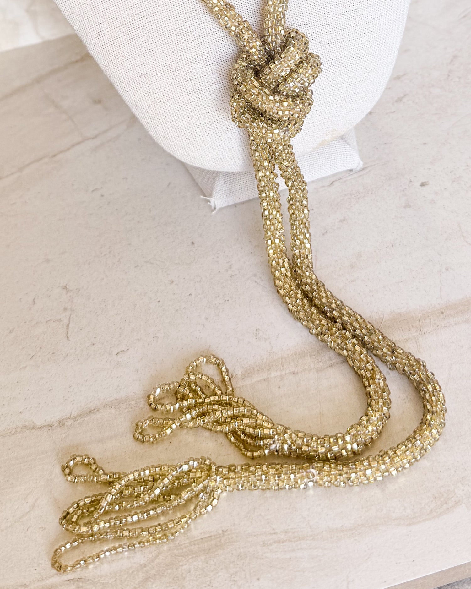 Vintage Style Braided Honey Beaded Tasseled Necklace or Belt