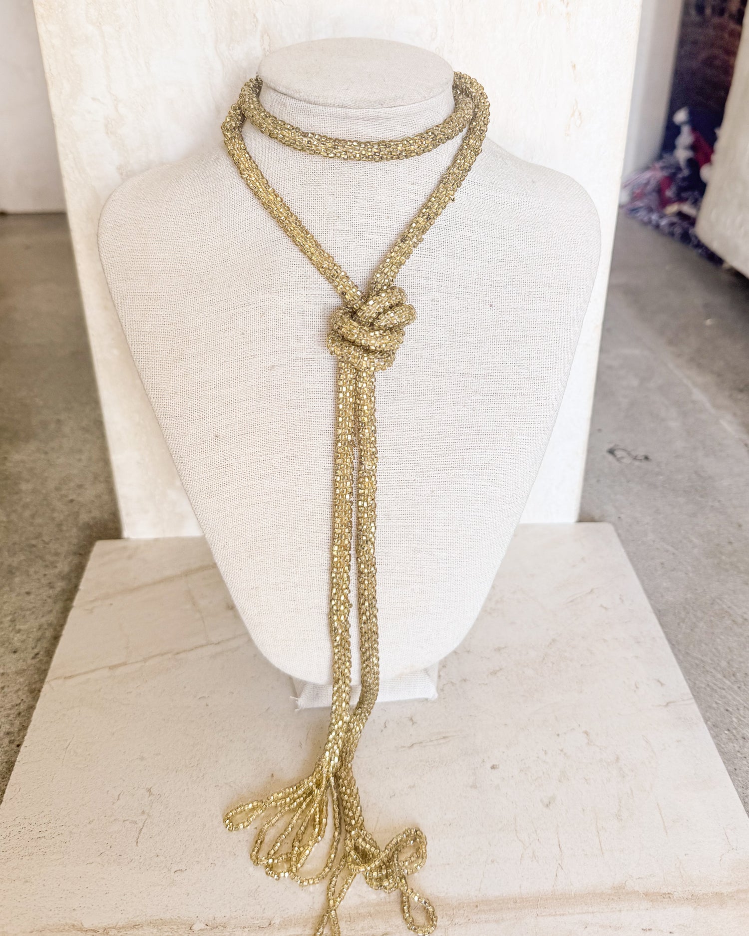 Vintage Style Braided Honey Beaded Tasseled Necklace or Belt