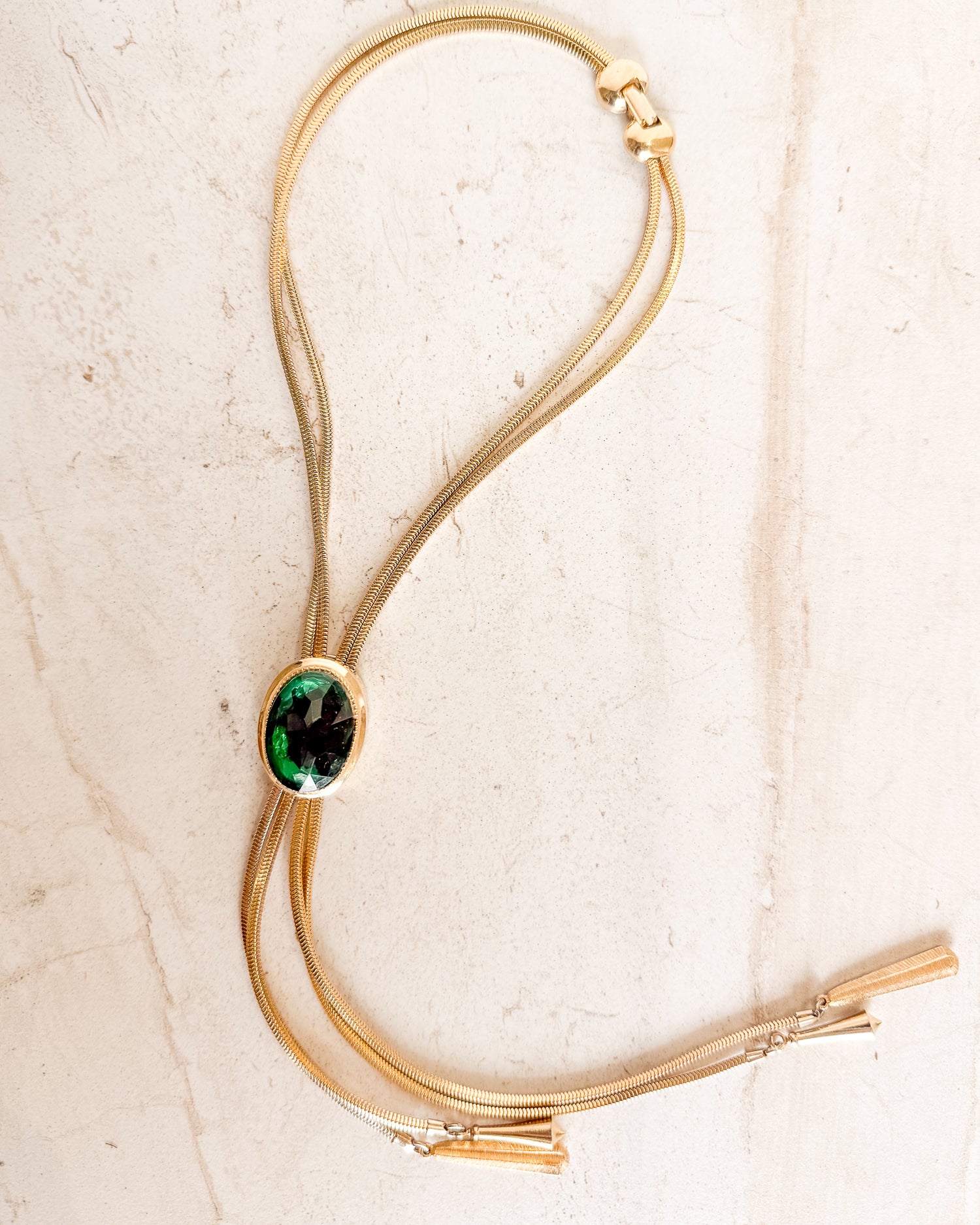 Vintage gold-TONE EMERALD lariat necklace