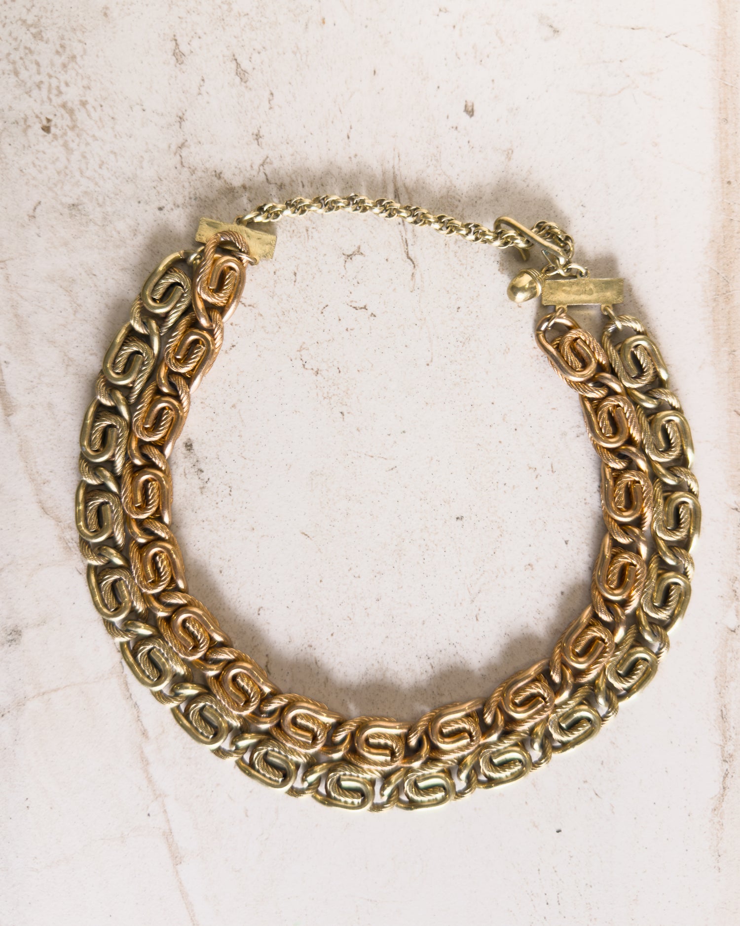Vintage Signed Double strand S-Link mixed metal Chain Necklace