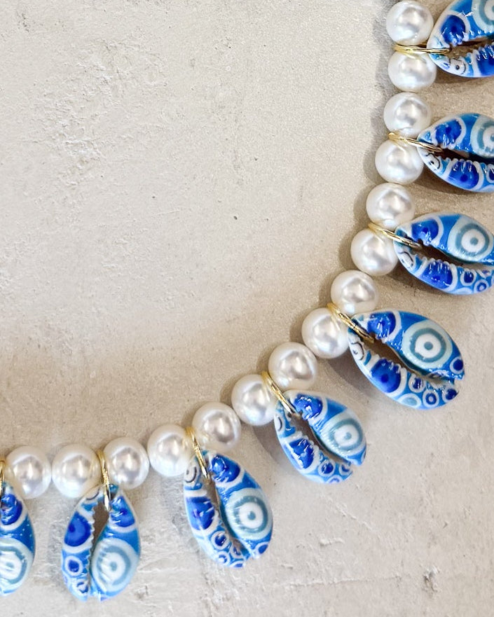 Shell hand painted eye Pearl Necklace