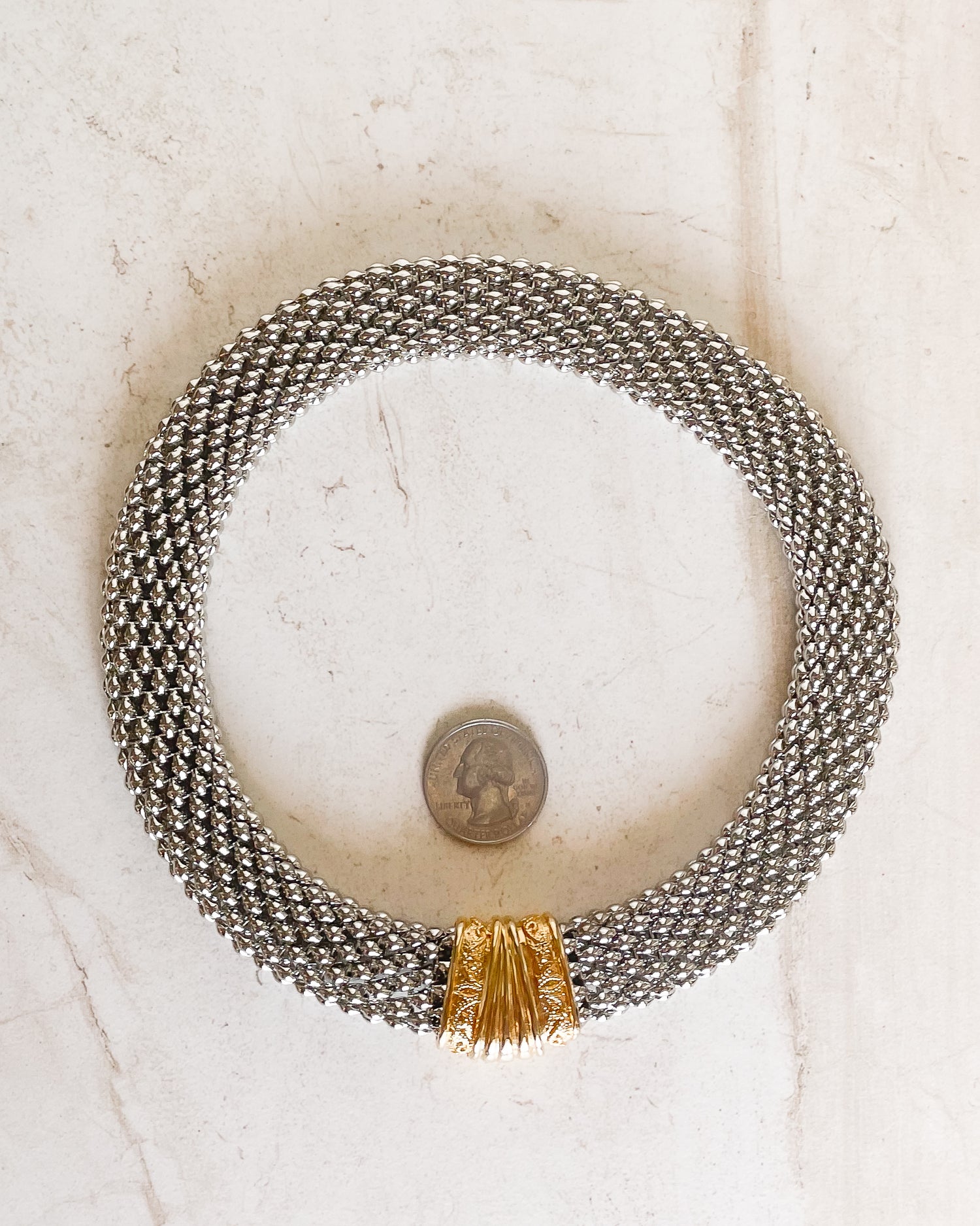 Vintage Gold Mixed Metal Mesh Chainmail Choker Magnetic Clasp Necklace