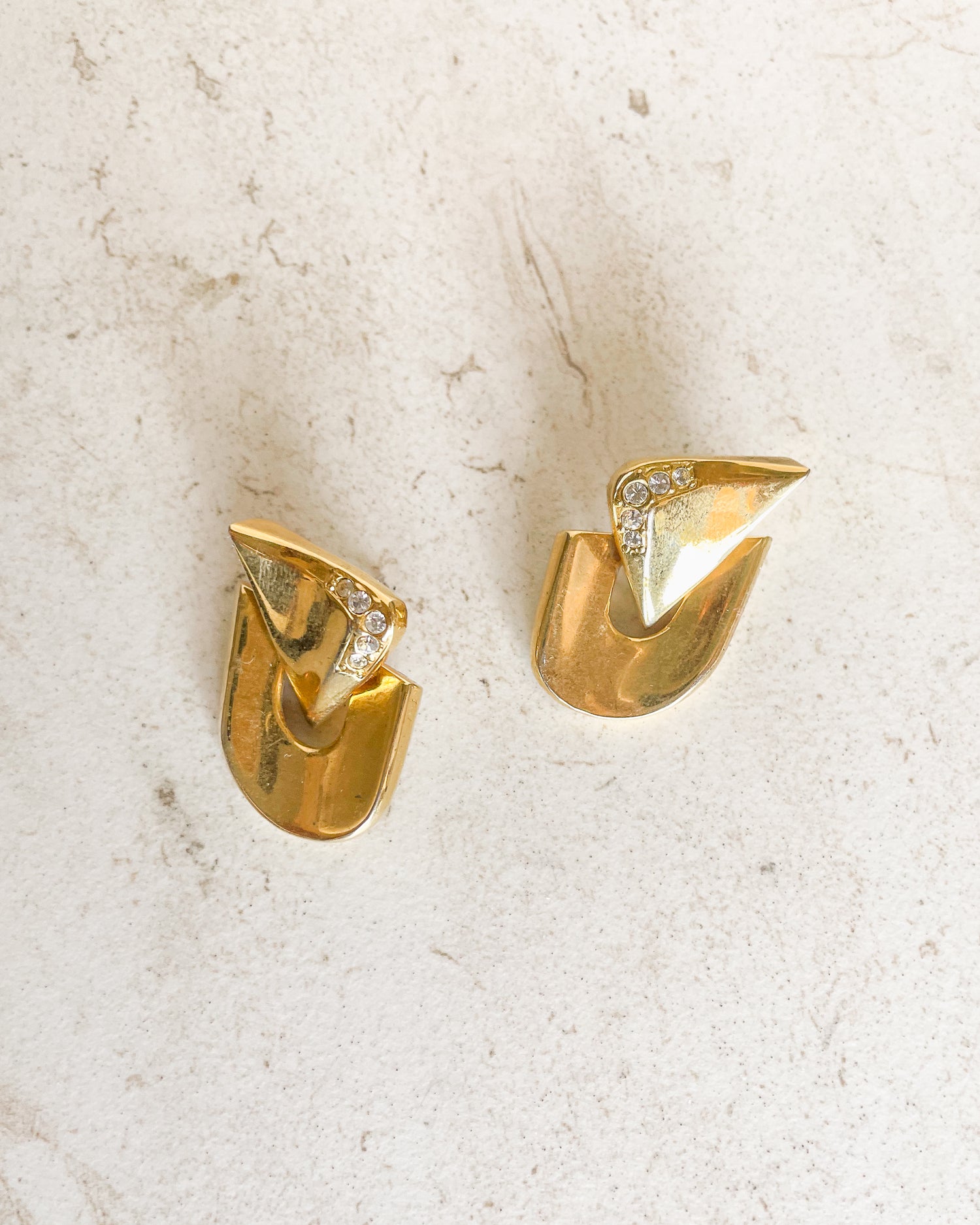 Vintage Gold tone with Clear Rhinestones Dangle Earrings