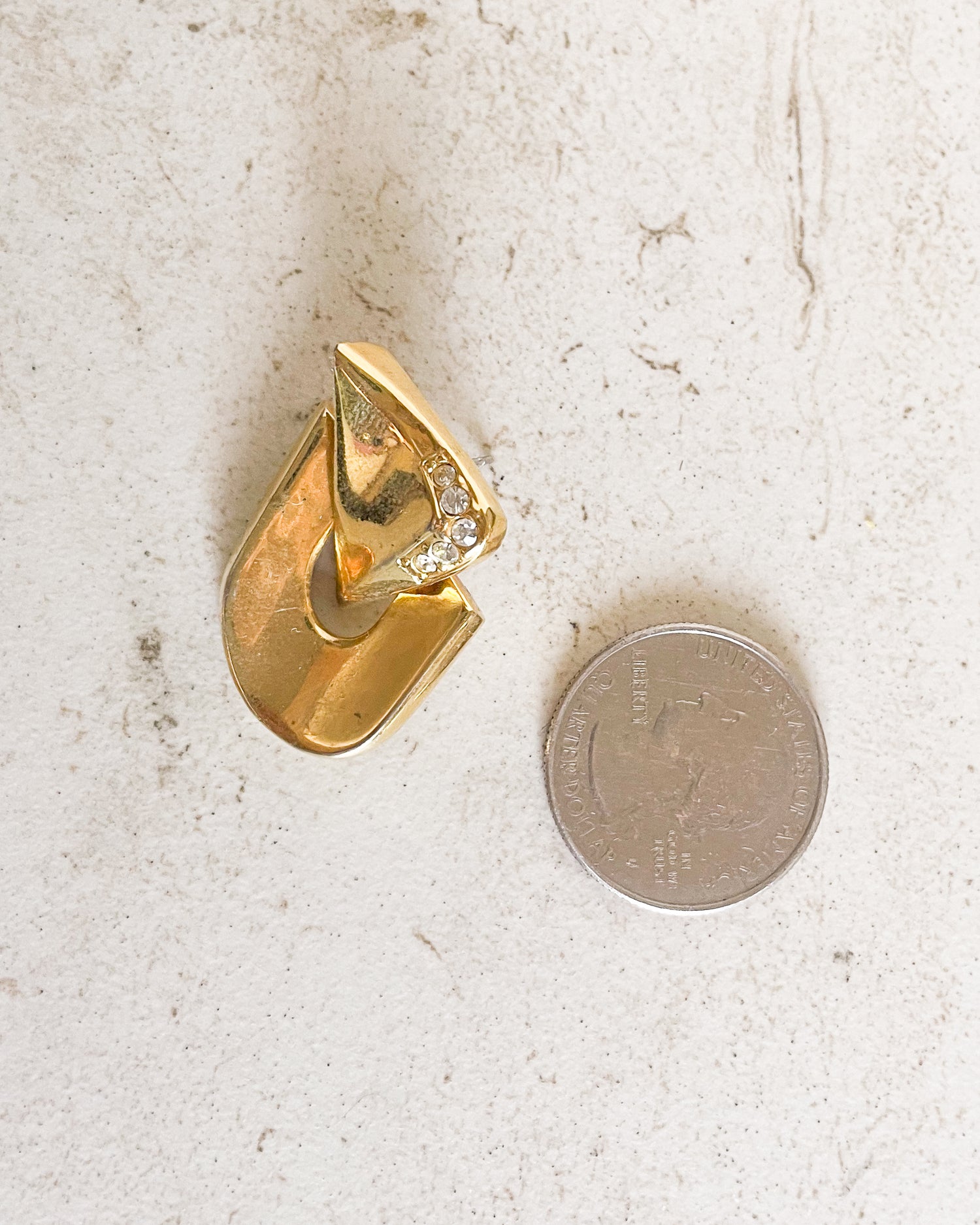 Vintage Gold tone with Clear Rhinestones Dangle Earrings