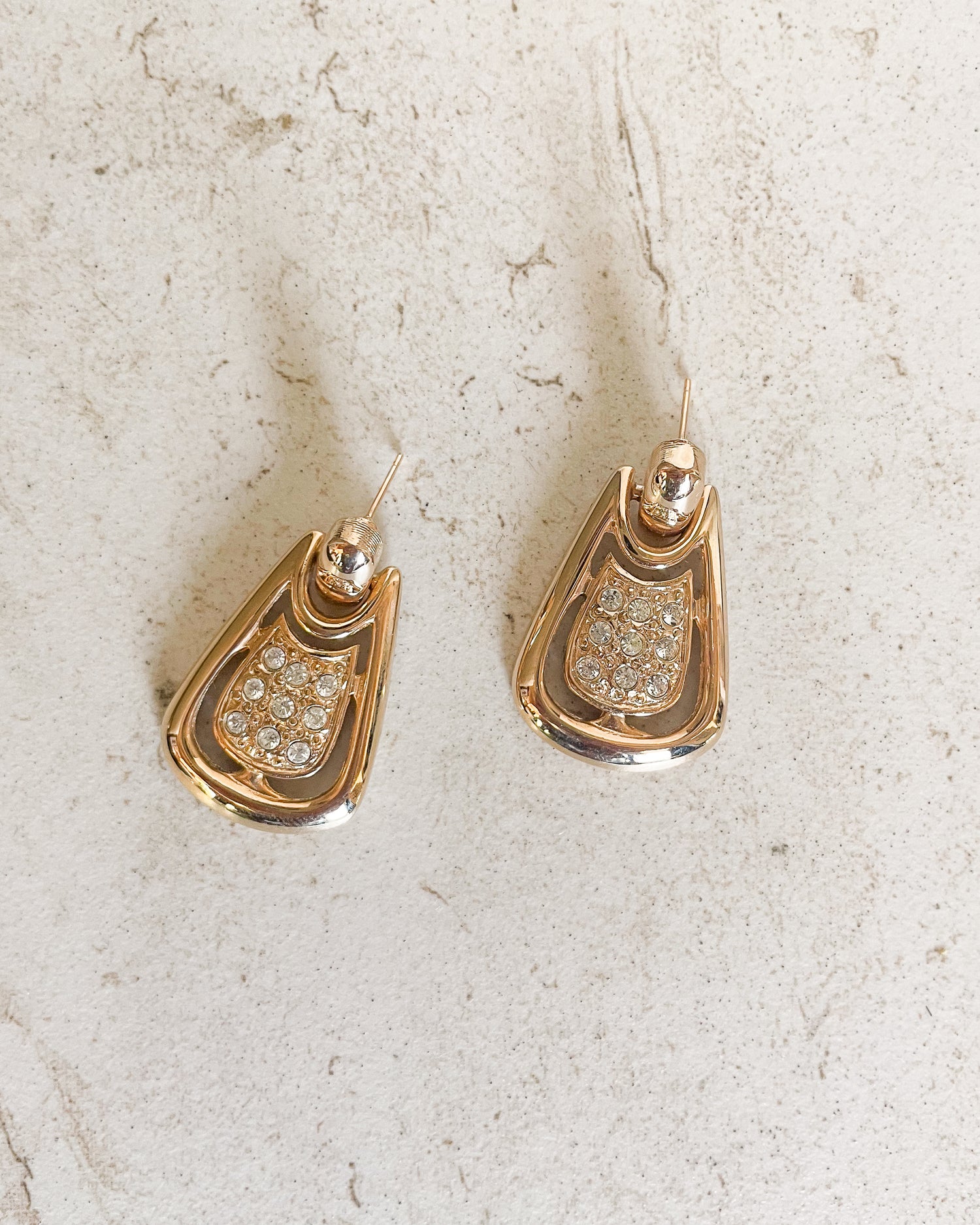 Vintage Goldtone Clear Crystal Clip-On Earrings