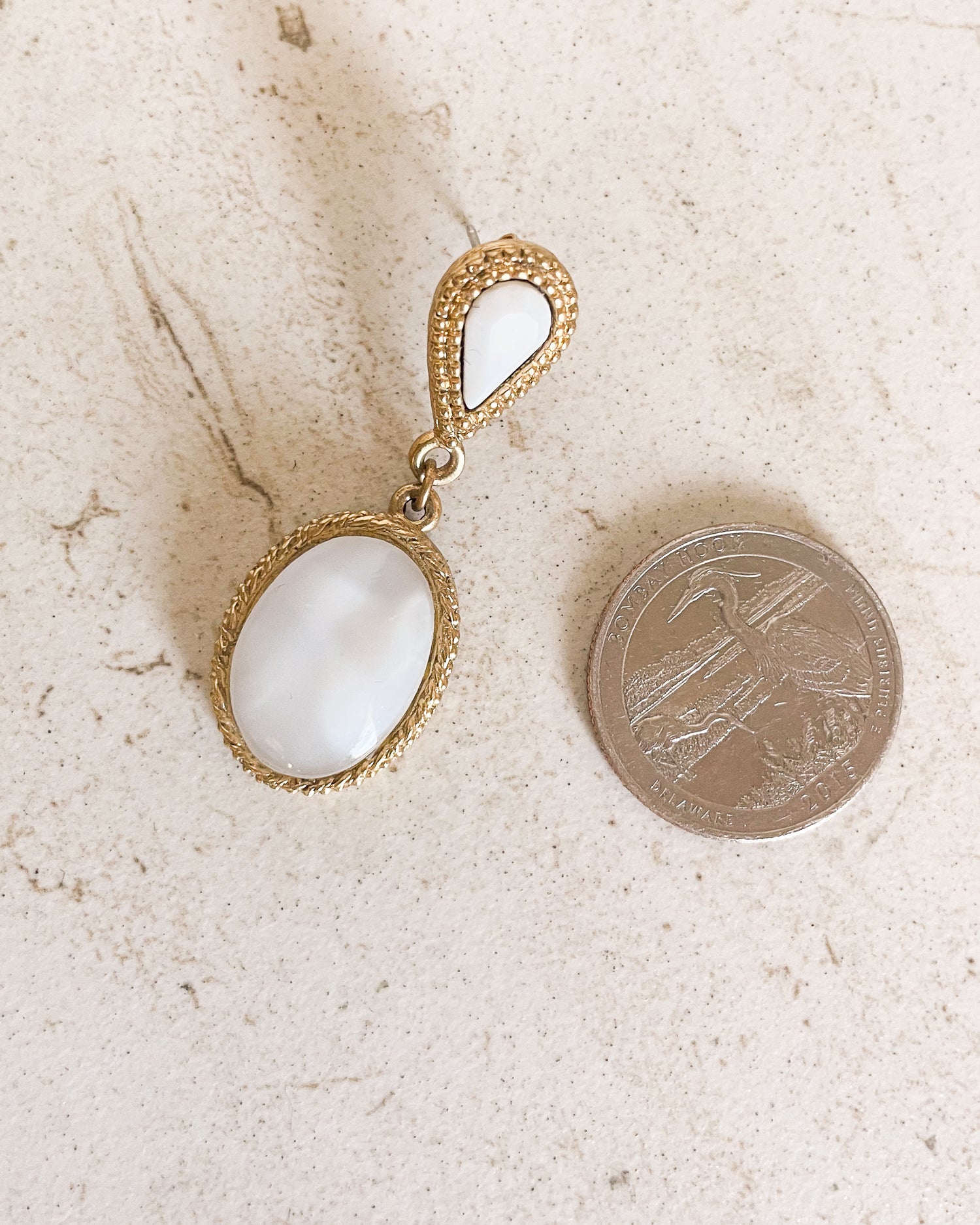 Vintage White oval Teardrop Earrings