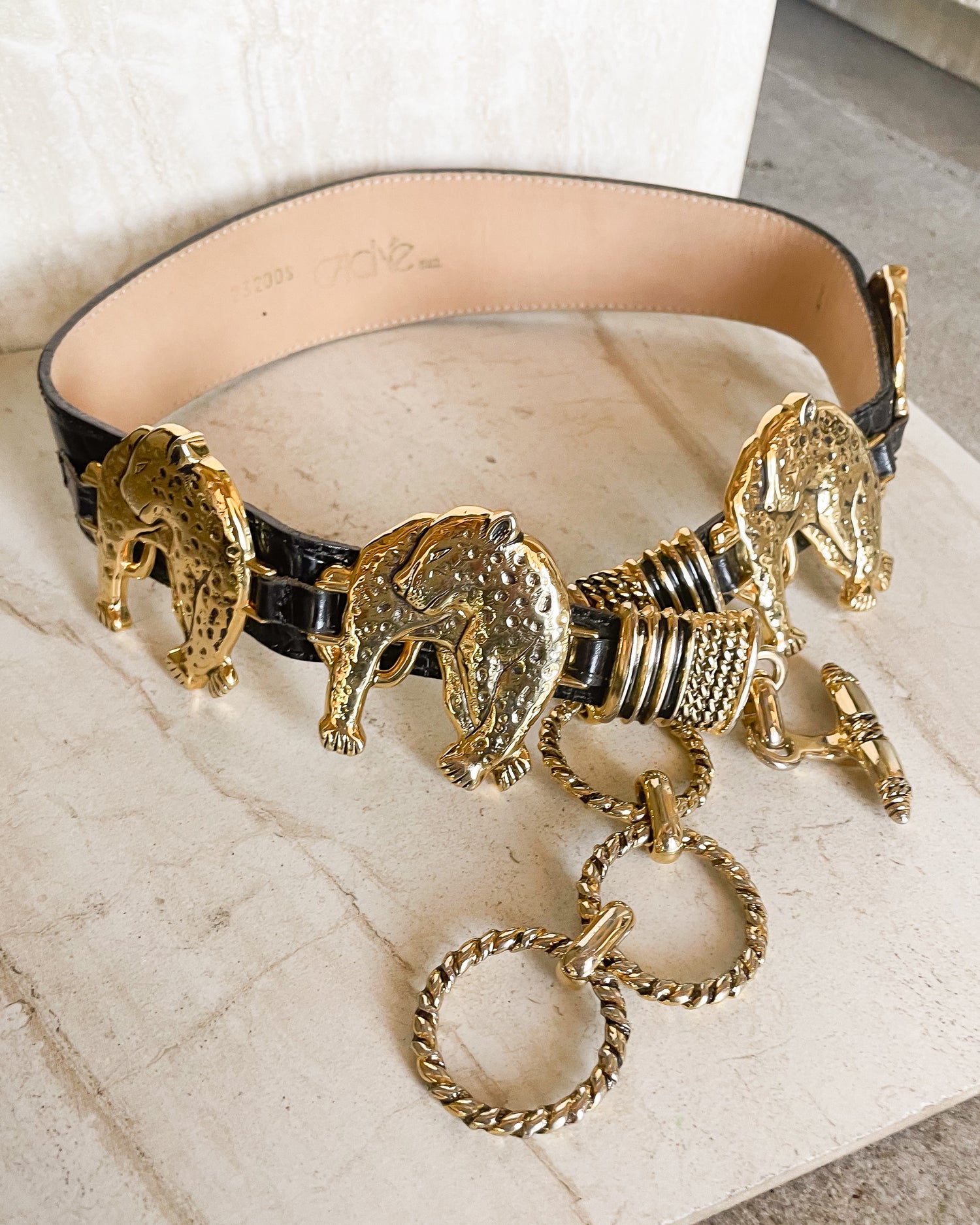 Vintage LEOPARD BUCKLE CHAIN DROP BELT XS