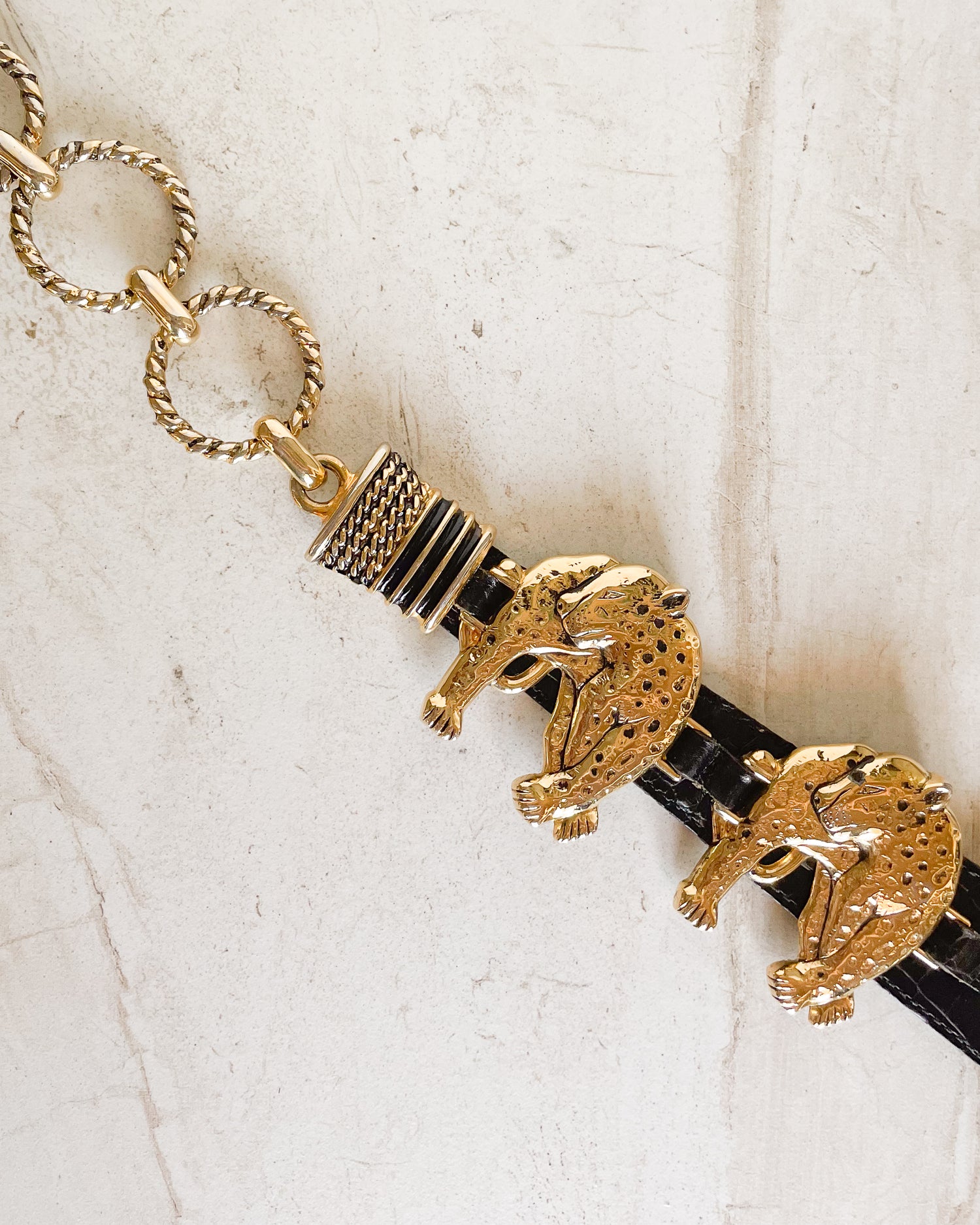 Vintage LEOPARD BUCKLE CHAIN DROP BELT XS