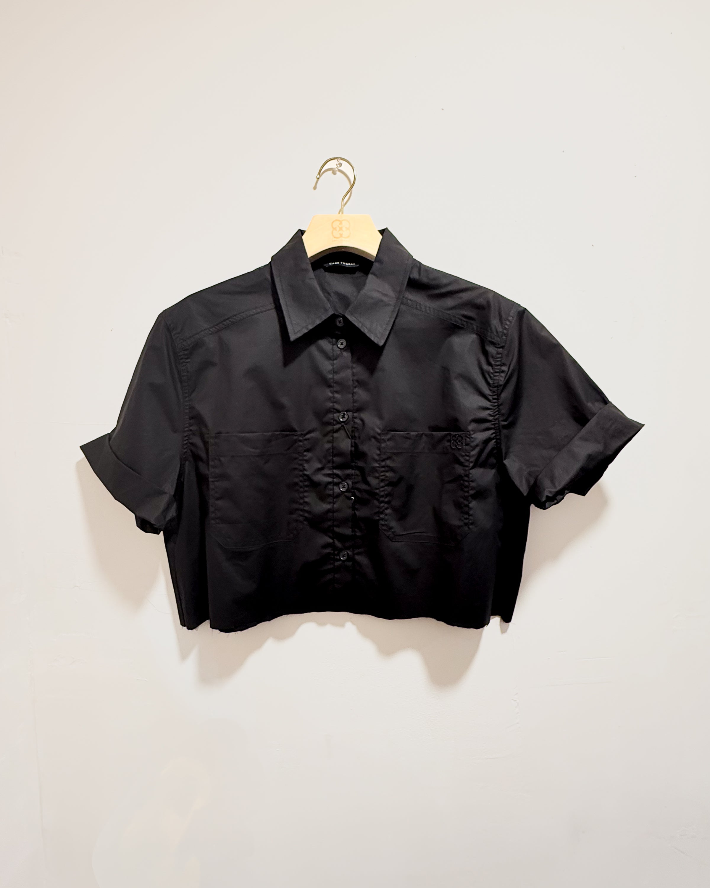 Basic Preslie Poplin Cropped Shirt Black