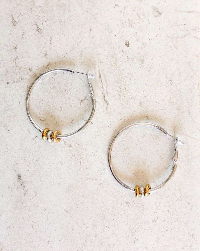 Mixed Metal Beaded Hoop Earring