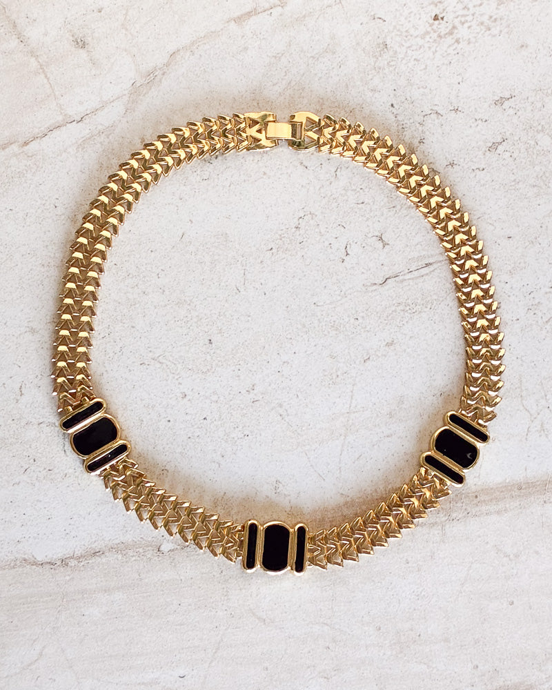 Vintage panther link black enamel accent Necklace
