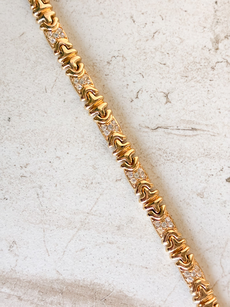 Vintage Pave Rhinestone Gold Tone Link Bracelet