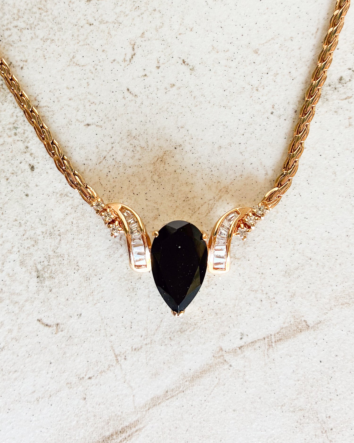 Vintage Black Rhinestones CZ Pendant Necklace
