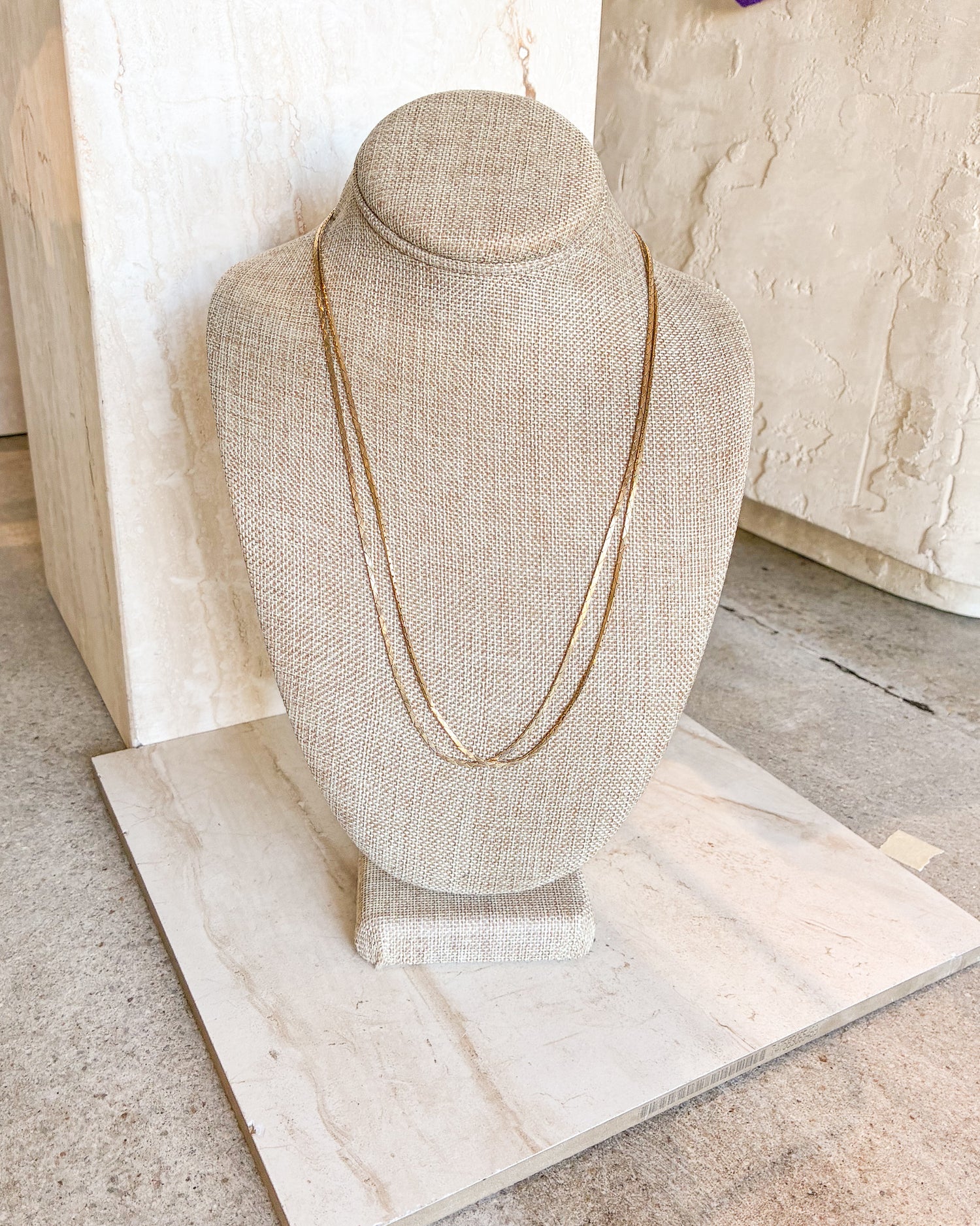 Vintage Gold Tone 2 Strand Snake Clasp Necklace