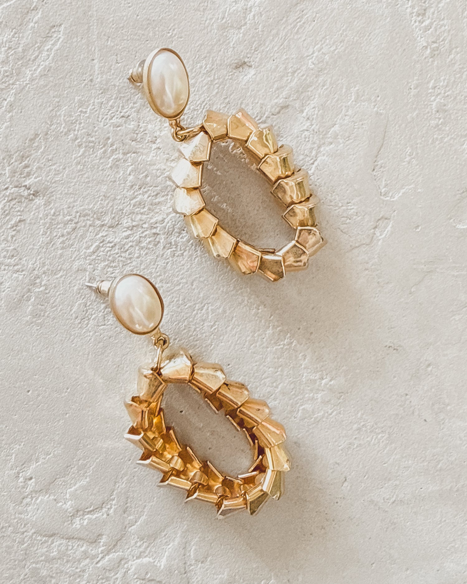 Vintage Pearl Gold Chain Hoops