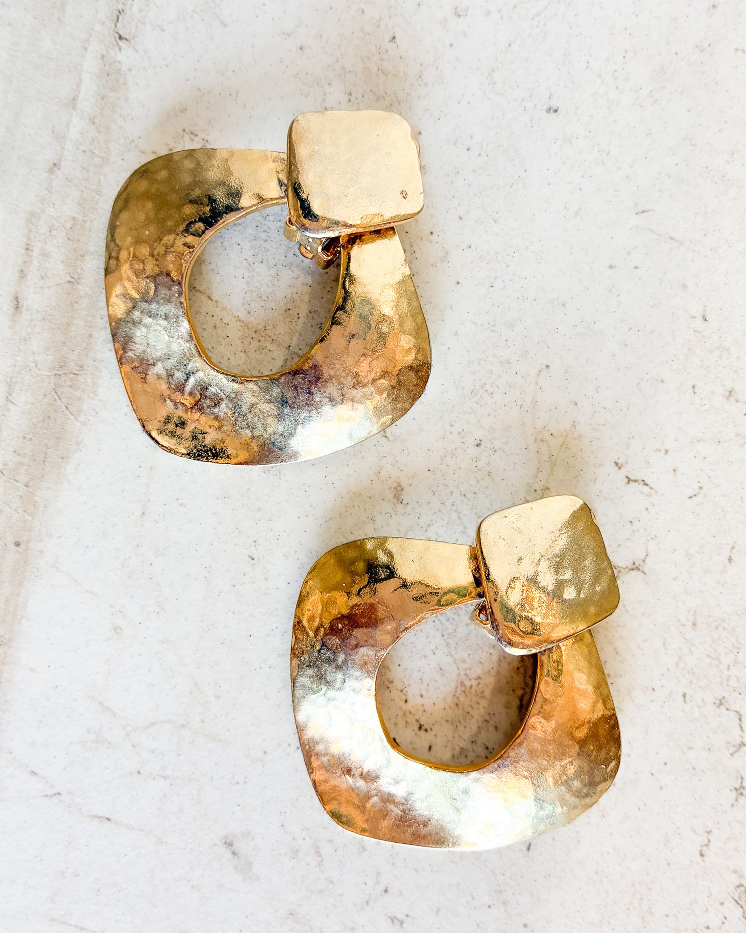 Vintage Gold Tone Hammered Brass Pendant Earrings