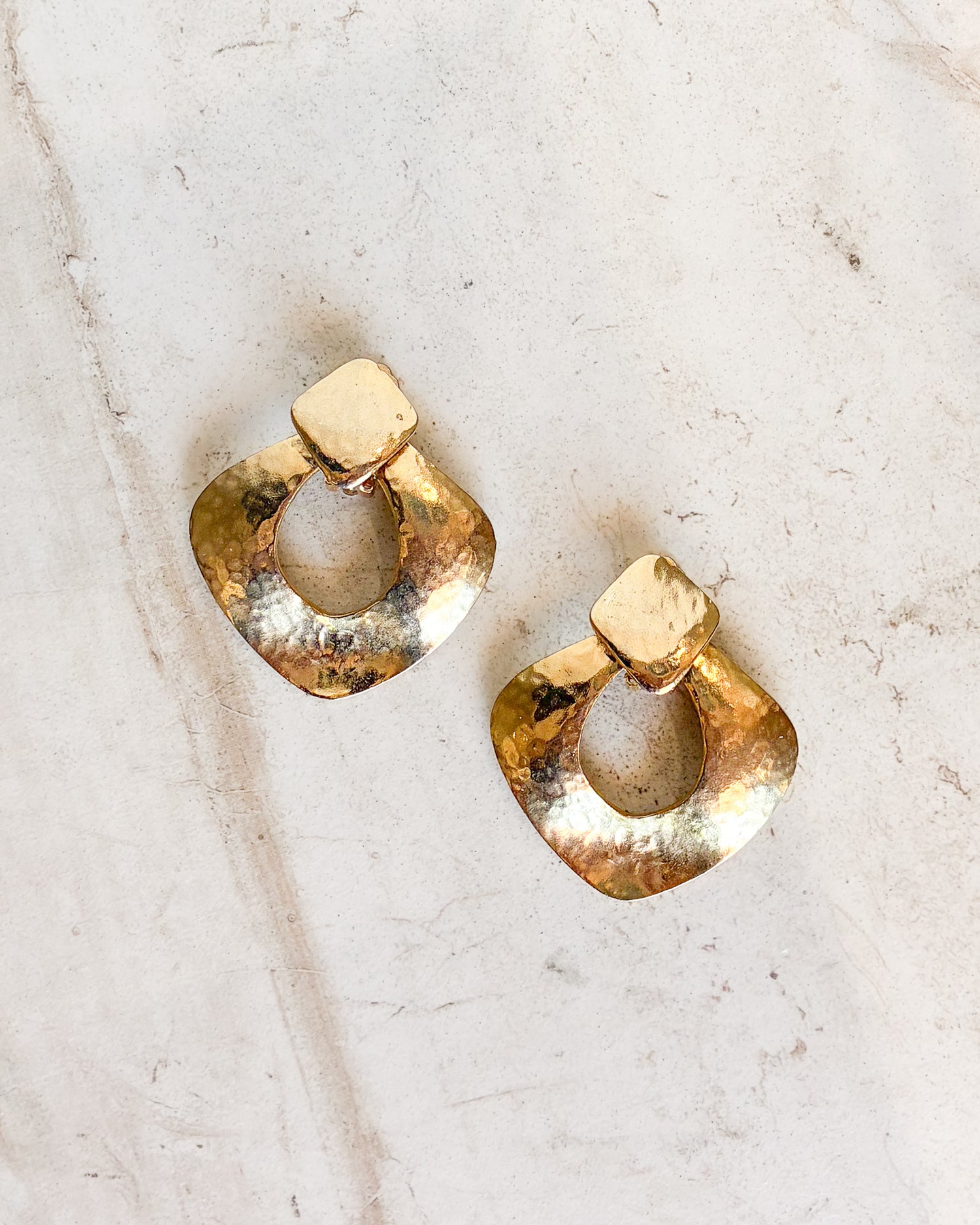 Vintage Gold Tone Hammered Brass Pendant Earrings