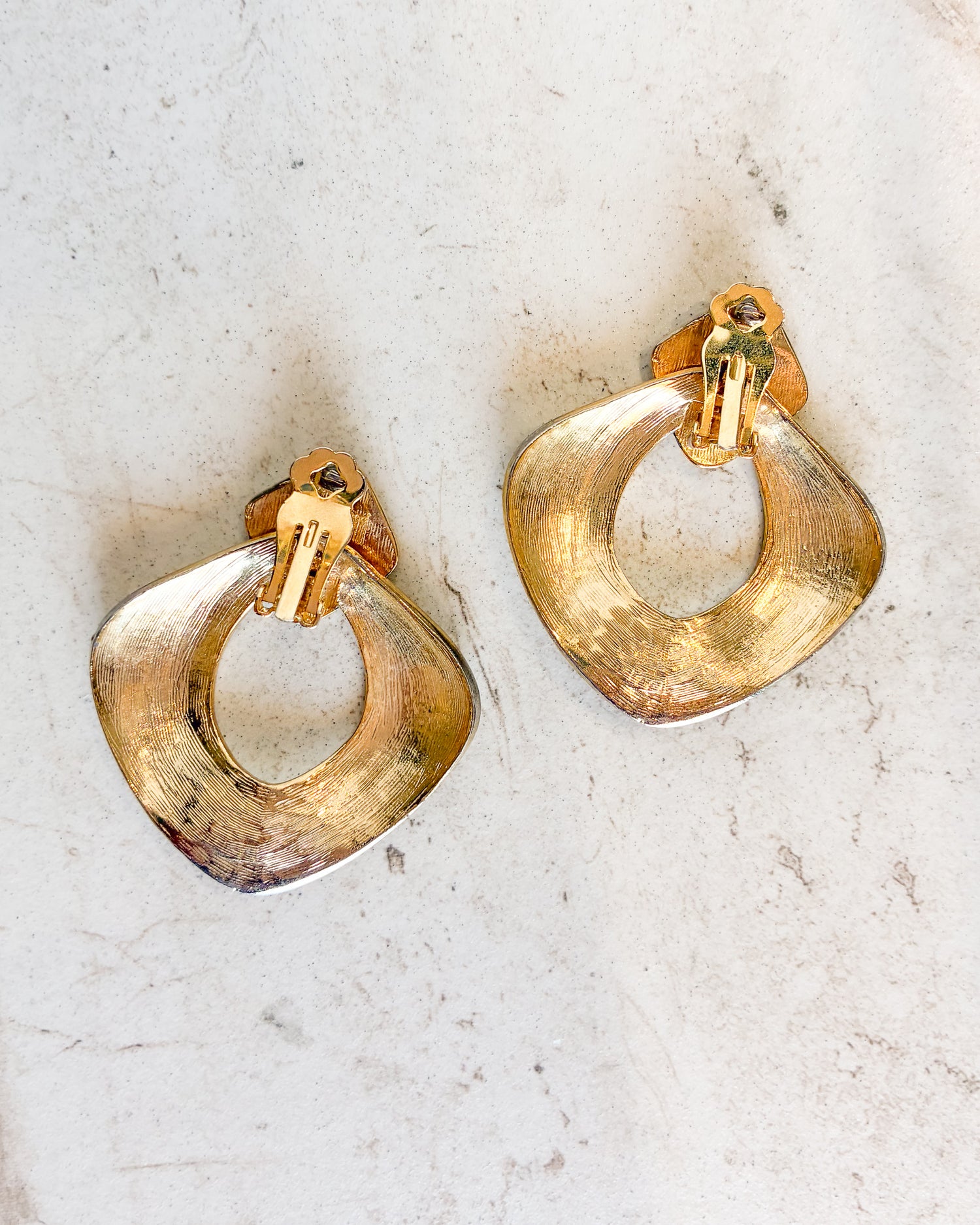 Vintage Gold Tone Hammered Brass Pendant Earrings