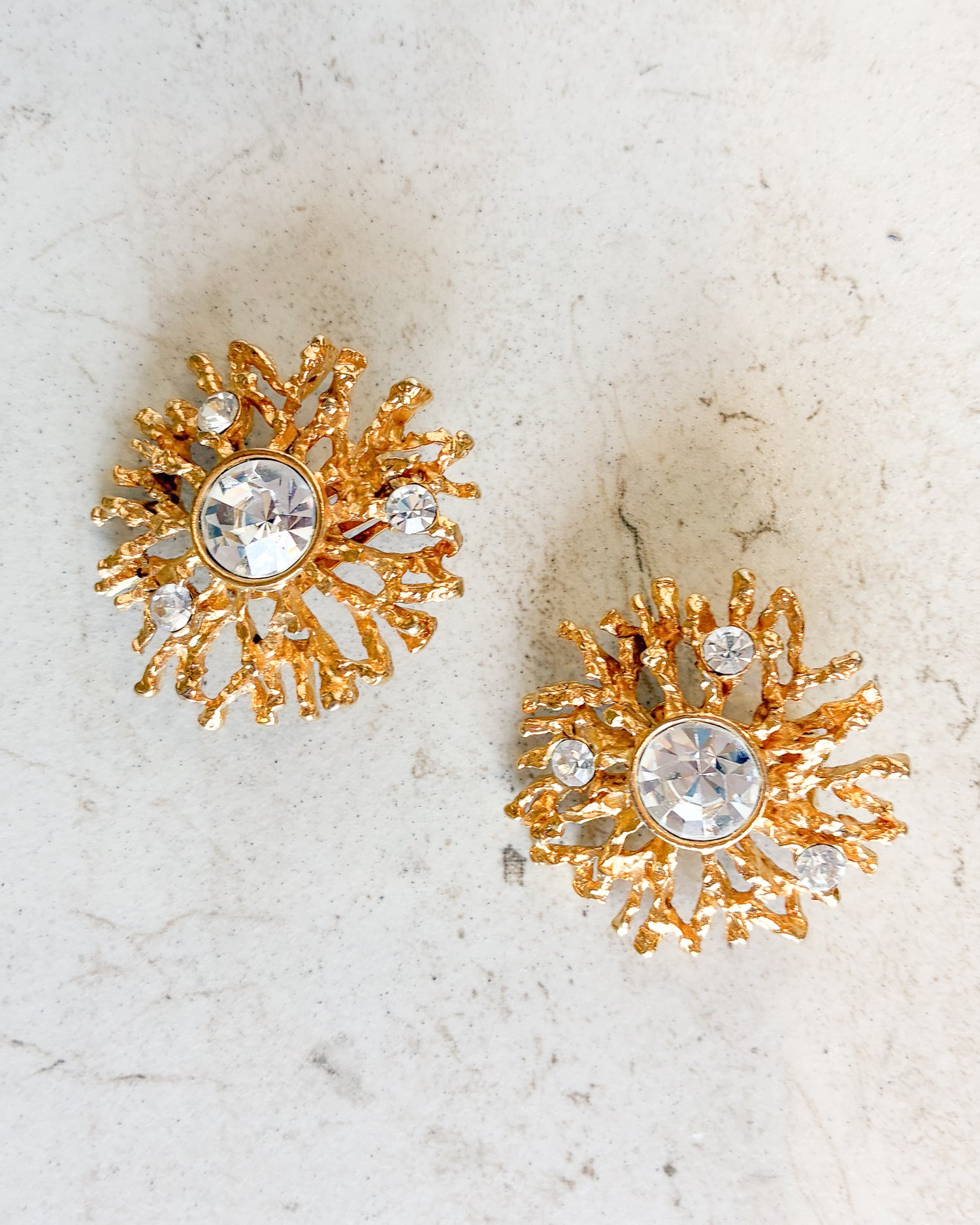 Vintage Signed Gold Tone w/ Crystals Clip On Earrings