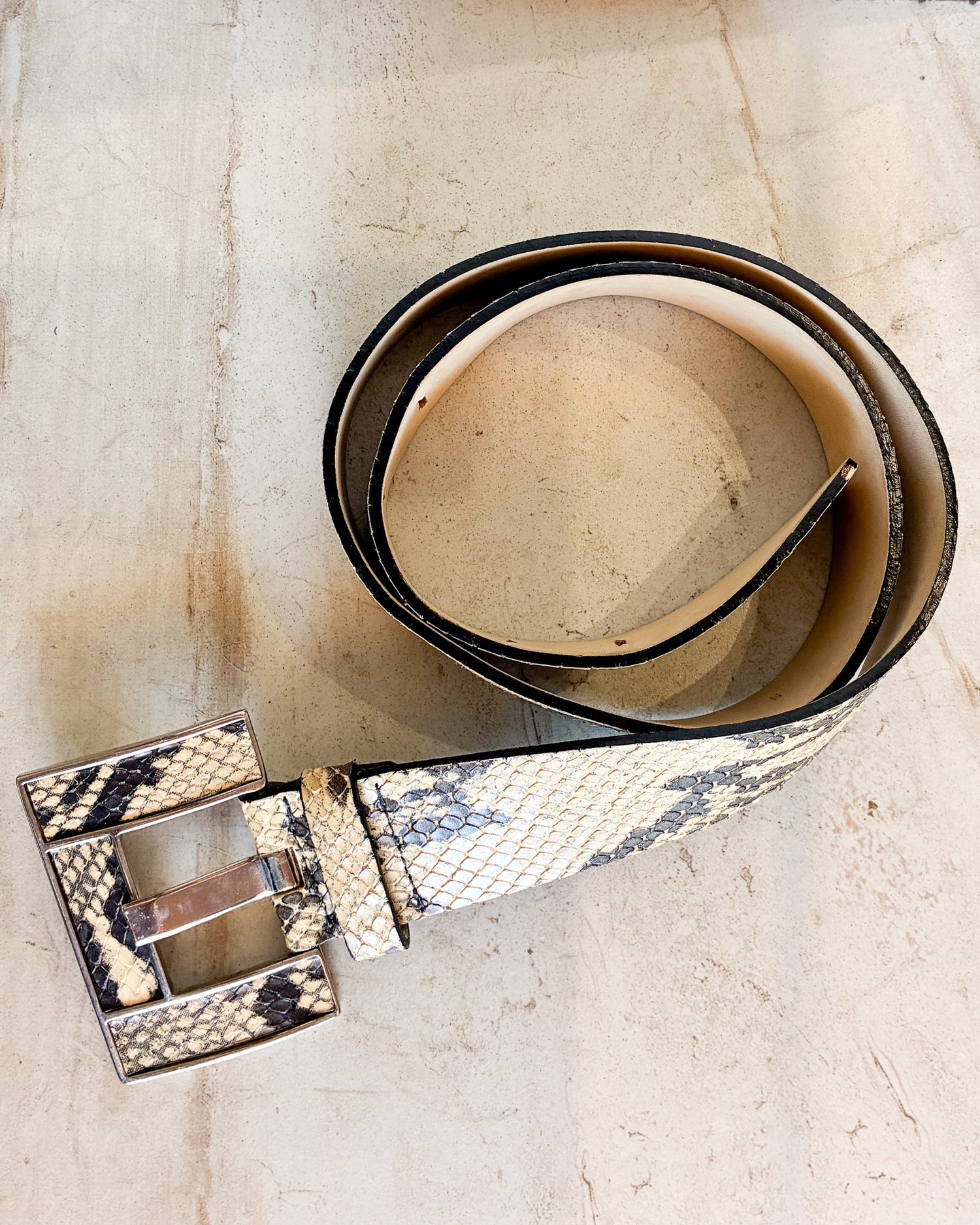 Vintage Snakeskin Print Leather Belt XS